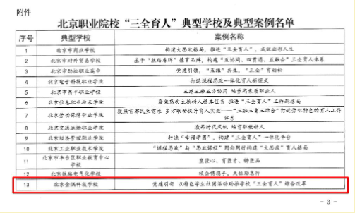 北京金隅科技学校获评北京市“三全育人”典型学校